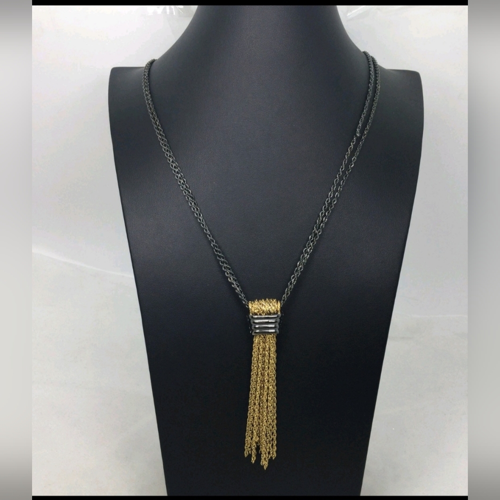 Stella & Dot Two-Tone Chain Tassel Necklace NWOT 30"